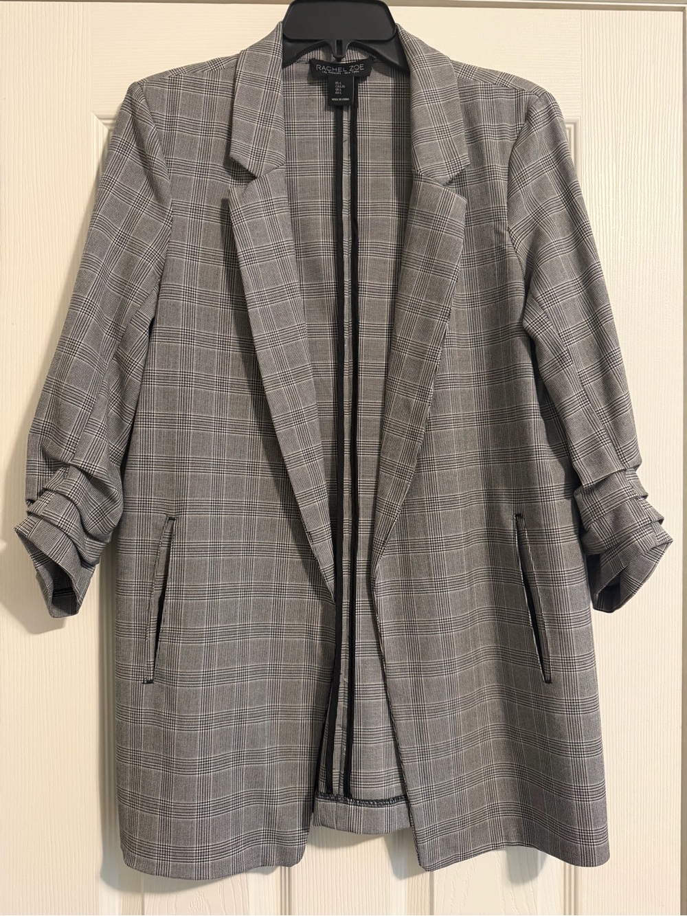 Rachel Zoe Gray Glen Plaid Open Blazer with Zip Pockets